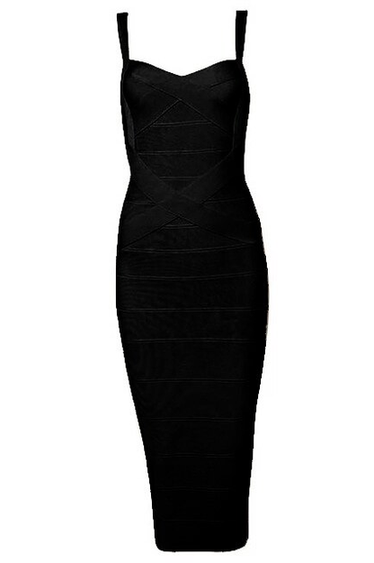 Classic Black Bandage Sweetheart Neck Criss Cross Bodycon Midi Dress