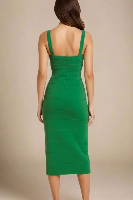 Emerald Green Sweetheart Criss Cross Waist Bandage Bodycon Midi Dress