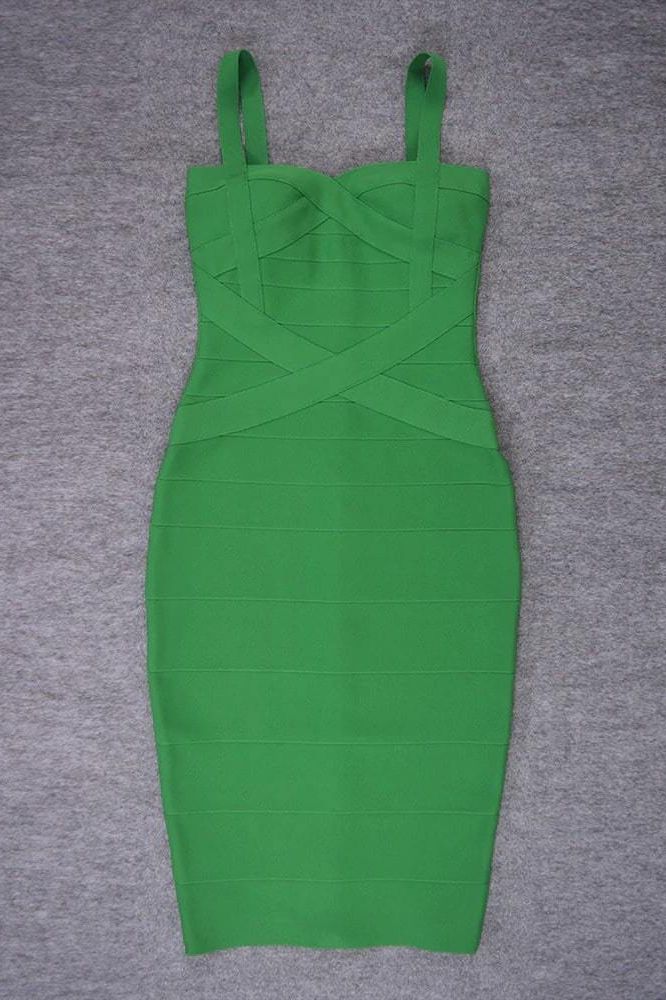 Emerald Green Sweetheart Criss Cross Waist Bandage Bodycon Midi Dress