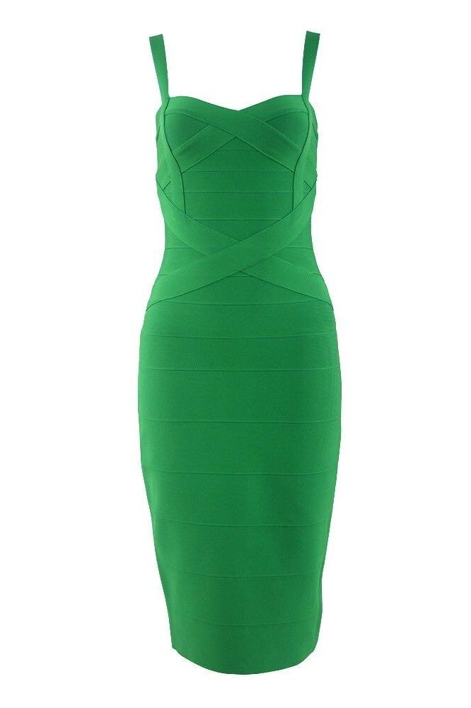 Emerald Green Sweetheart Criss Cross Waist Bandage Bodycon Midi Dress