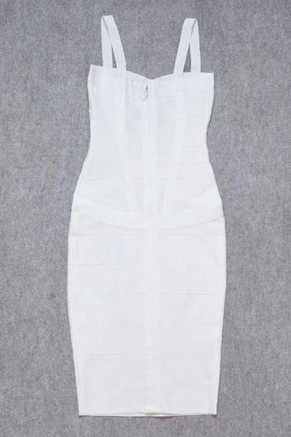 Pearl White Bandage Sweetheart Neck Criss Cross Bodycon Midi Dress