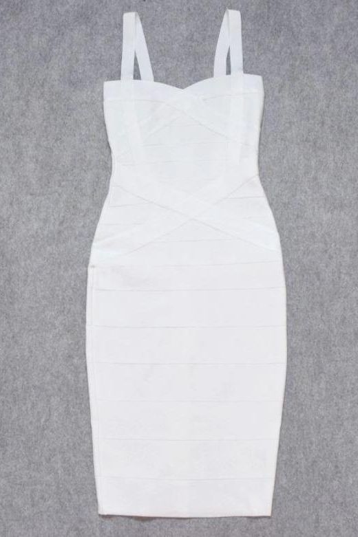 Pearl White Bandage Sweetheart Neck Criss Cross Bodycon Midi Dress