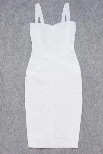 Pearl White Bandage Sweetheart Neck Criss Cross Bodycon Midi Dress