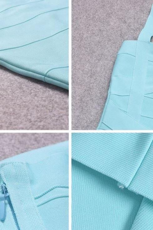 Sky Blue Bandage Sweetheart Neck Criss Cross Bodycon Midi Dress