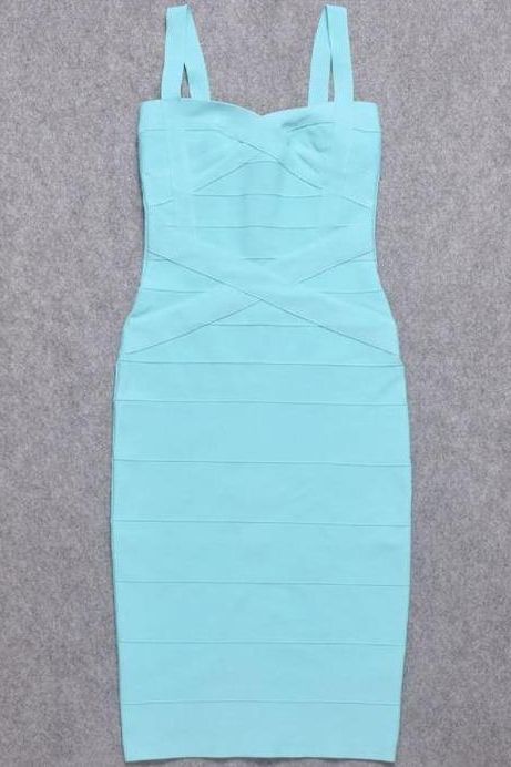 Sky Blue Bandage Sweetheart Neck Criss Cross Bodycon Midi Dress