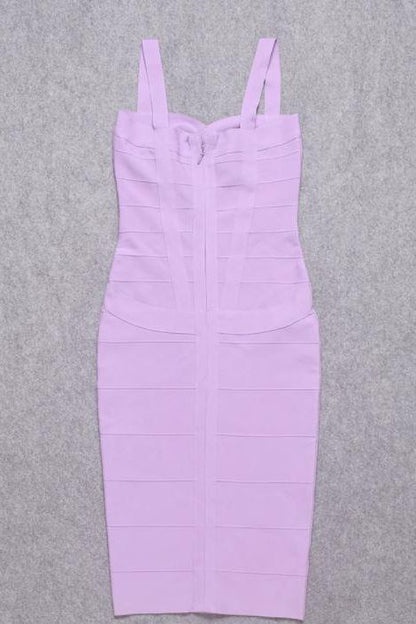 Violet Purple Sweetheart Criss Cross Waist Bandage Bodycon Midi Dress