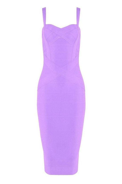 Violet Purple Sweetheart Criss Cross Waist Bandage Bodycon Midi Dress