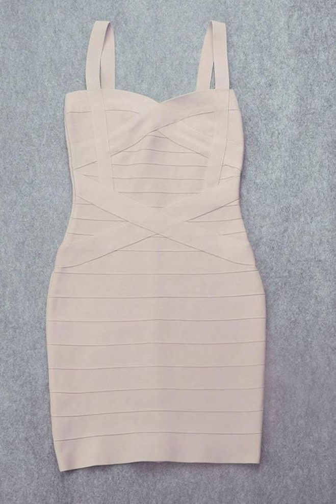 Cream Sweetheart Criss Cross Waist Bandage Bodycon Mini Dress