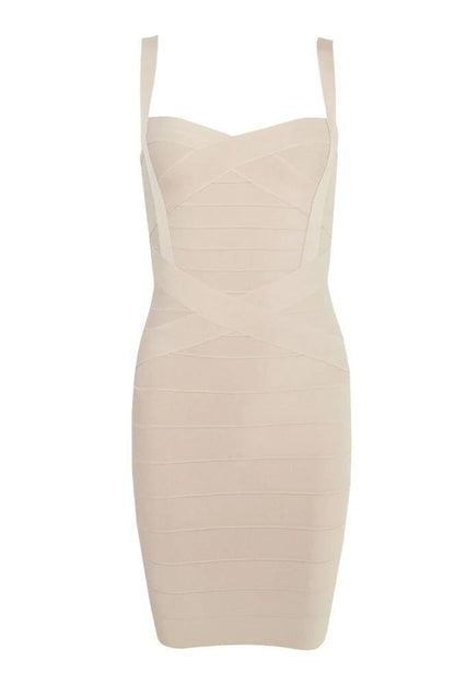 Cream Sweetheart Criss Cross Waist Bandage Bodycon Mini Dress