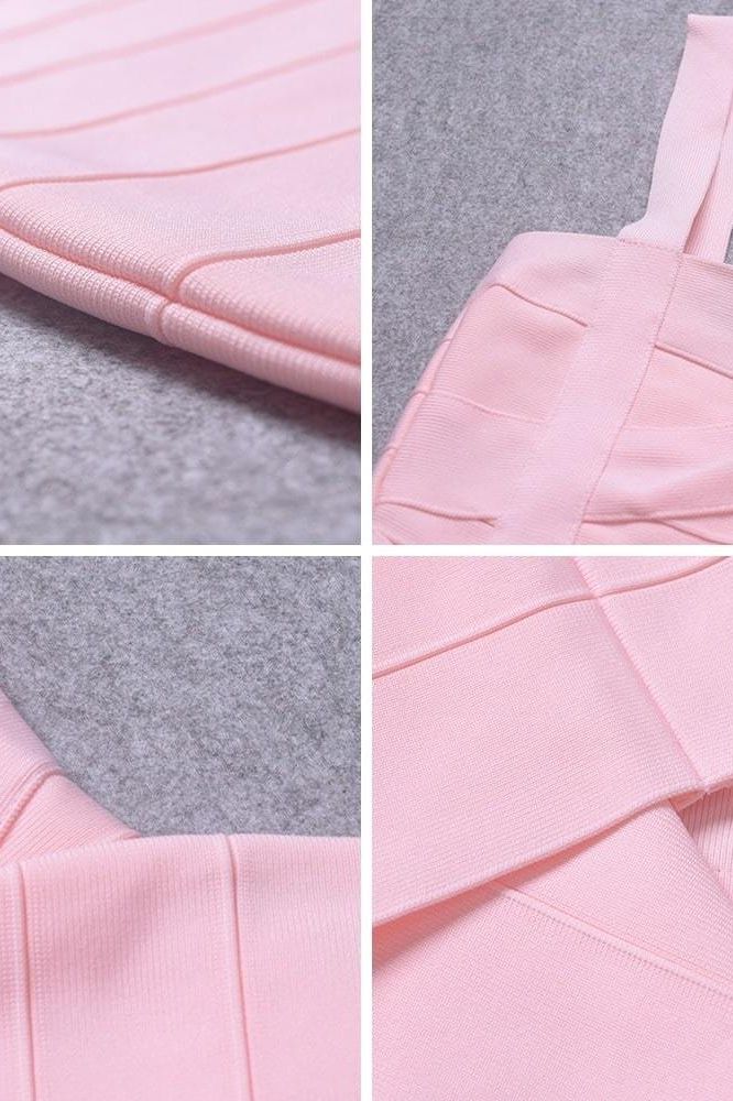 Dusty Pink Sweetheart Criss Cross Waist Bandage Bodycon Mini Dress