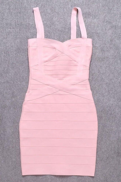 Dusty Pink Sweetheart Criss Cross Waist Bandage Bodycon Mini Dress