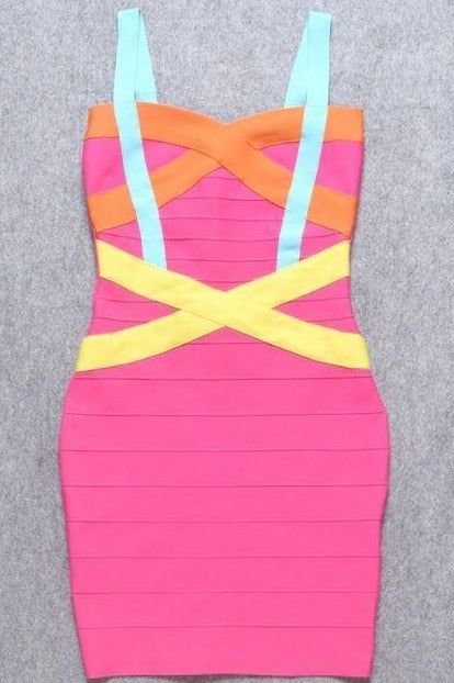 Hot Pink Sweetheart Criss Cross Waist Bandage Bodycon Mini Dress