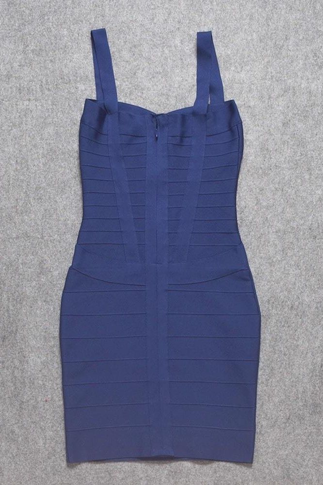 Navy Blue Sweetheart Criss Cross Waist Bandage Bodycon Mini Dress