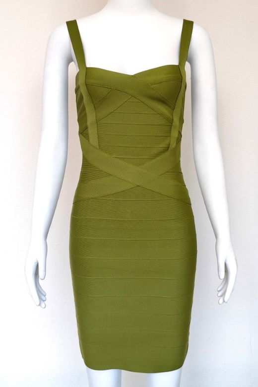 Army Green Sweetheart Criss Cross Waist Bandage Bodycon Mini Dress