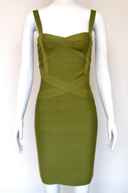 Army Green Sweetheart Criss Cross Waist Bandage Bodycon Mini Dress