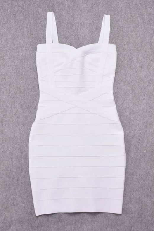 Pearl White Bandage Sweetheart Criss Cross Waist Sleeveless Mini Dress