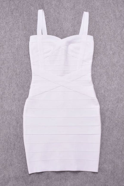 Pearl White Bandage Sweetheart Criss Cross Waist Sleeveless Mini Dress
