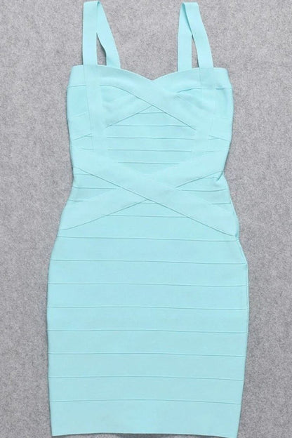 Sky Blue Sweetheart Criss Cross Waist Bandage Bodycon Mini Dress