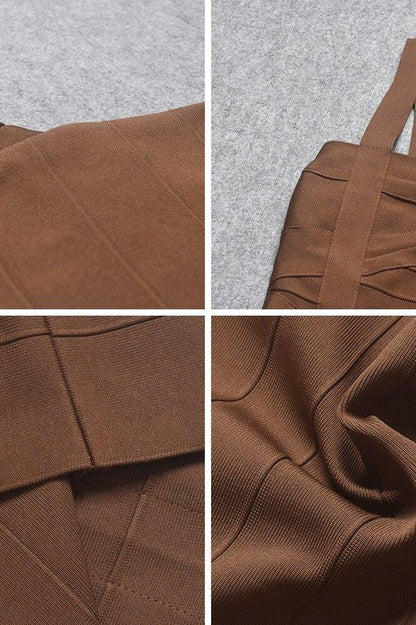 Tan Brown Sweetheart Criss Cross Waist Bandage Bodycon Mini Dress