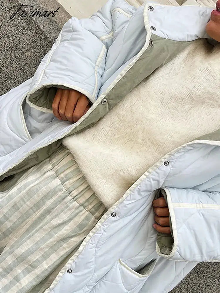 High Collar Long Cotton Jacket For Women Loose Solid Color Warm Pocket Coat Winter Fashion Female Casual Street Outwears