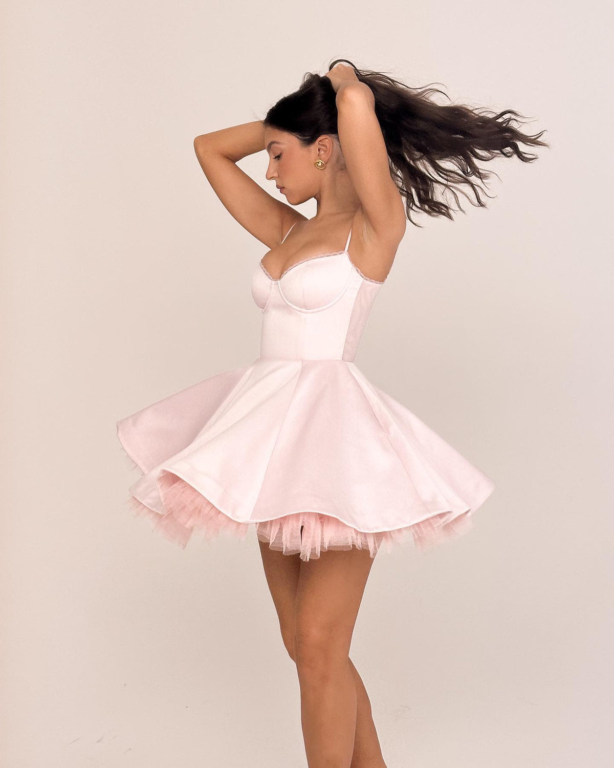Sweetheart Neck Lace Trim Spaghetti Strap Tulle Hem Fit and Flare Mini Dress