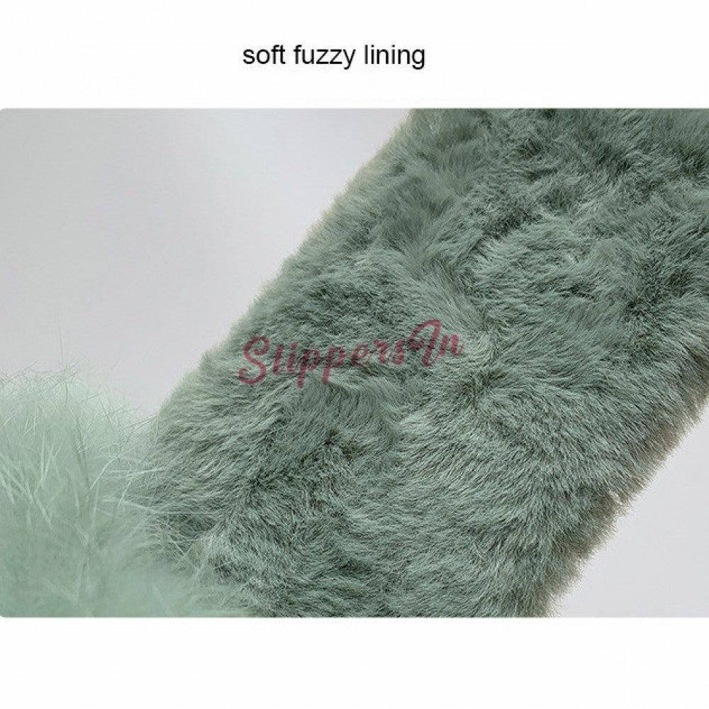 Chic Womens Fluffy Slides Open Toe Embroidered Letters Outdoor Slippers