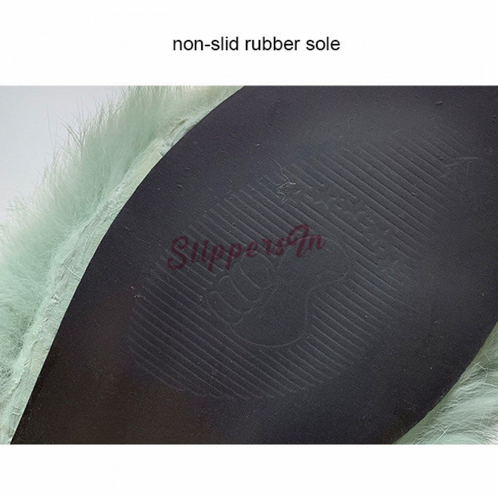 Chic Womens Fluffy Slides Open Toe Embroidered Letters Outdoor Slippers
