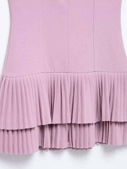 Scoop Neck Tank Strap Double Tier Accordion Pleat Drop Waist Mini Dress