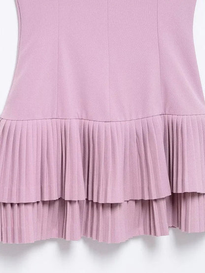 Scoop Neck Tank Strap Double Tier Accordion Pleat Drop Waist Mini Dress