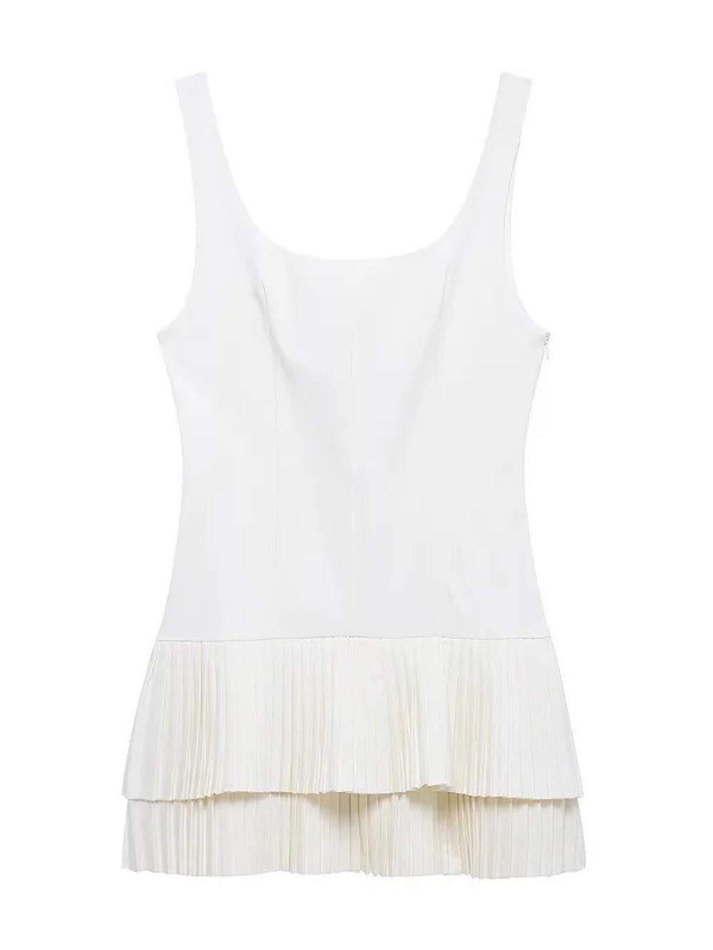 Scoop Neck Tank Strap Double Tier Accordion Pleat Drop Waist Mini Dress