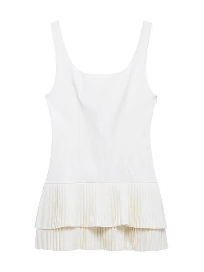 Scoop Neck Tank Strap Double Tier Accordion Pleat Drop Waist Mini Dress
