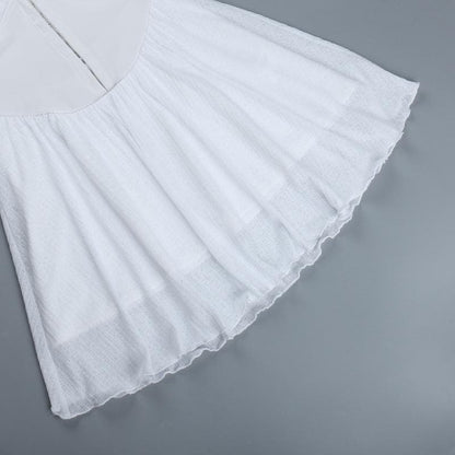 Button Patchwork Chiffon Ruffle Low Cut Mini Dress
