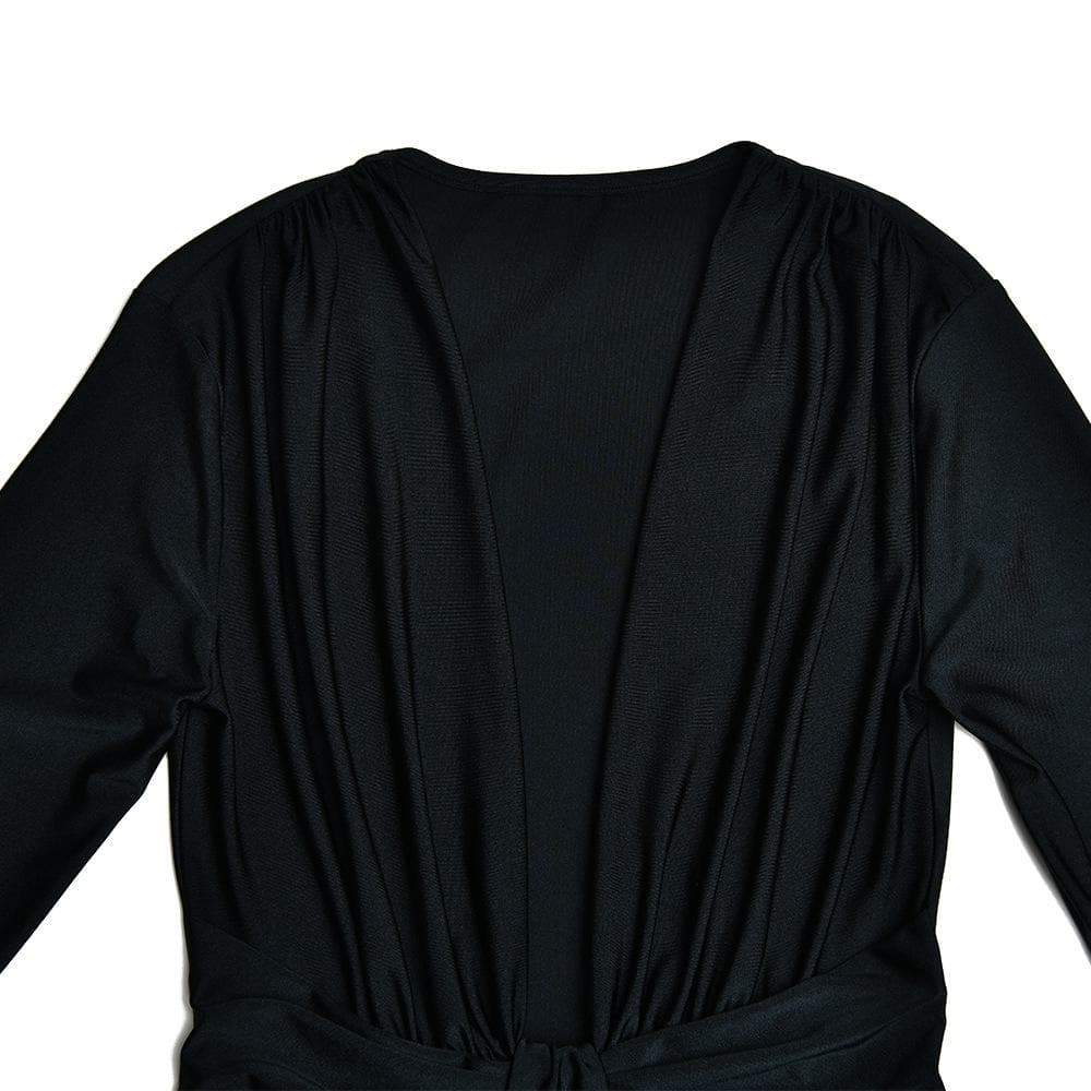 Long Sleeve Deep V Neck Knot Waist Ruched Gathered Maxi Dress