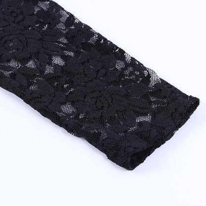 Mock Neck Floral Lace Long Sleeve Velvet Skirt Feather Trim Mini Dress