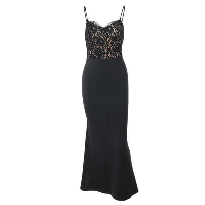Sweetheart Neck Lace Overlay Spaghetti Strap Mermaid Maxi Gown