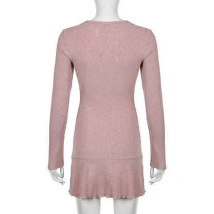 Sweetheart Neck Ribbed Knit Ruffle Shrug Long Sleeve Tube Mini Dress