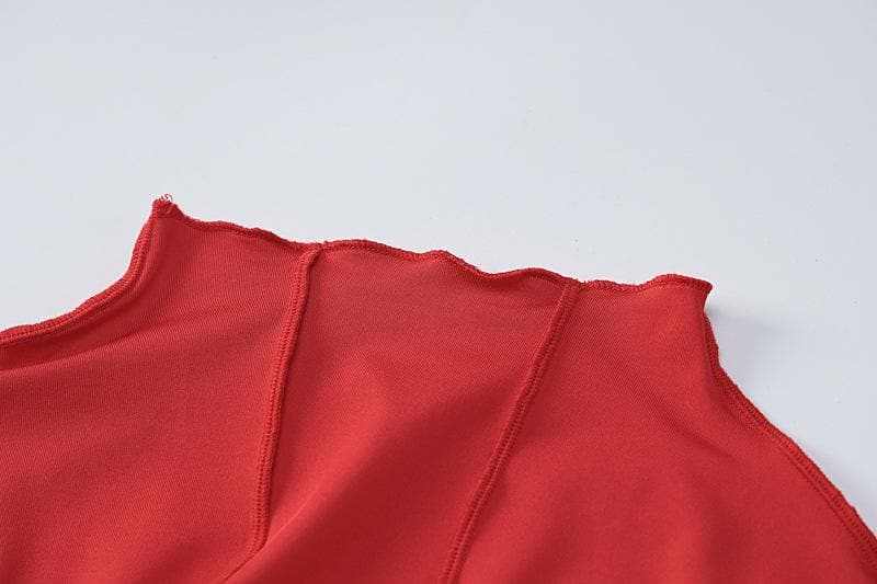 Mock Neck Long Sleeve Feather Cuff Panel Seam Bodycon Midi Dress