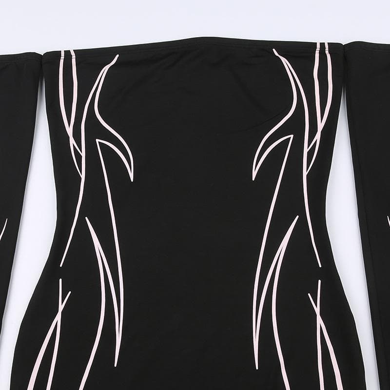 Strapless Drip Print Detached Sleeve Bodycon Mini Dress Set