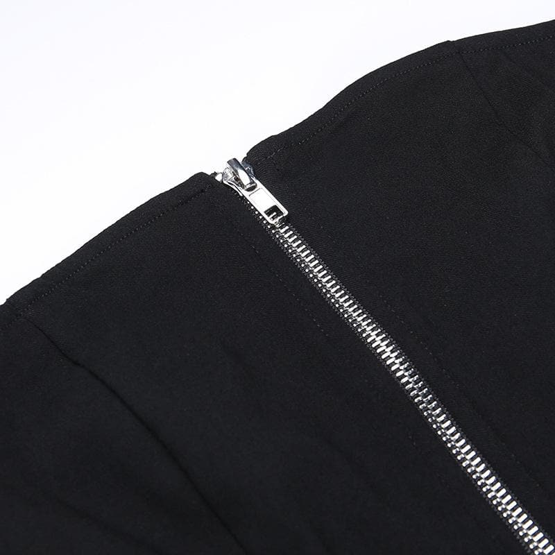 Zip Up Front Slit Strapless Tube Midi Dress