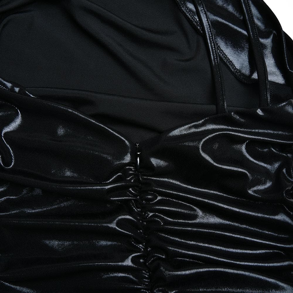 One Shoulder Asymmetric Neck Side Seam Ruched Zip Detail Floor Length Maxi Dress