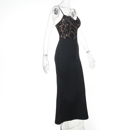 Sweetheart Neck Lace Overlay Spaghetti Strap Mermaid Maxi Gown