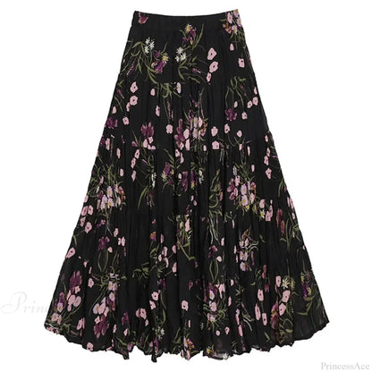 Kawaii Bohemian Floral Maxi Skirt Summer Retro Romantic
