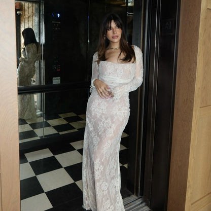 Sweetheart Floral Lace Tiered Ruffle Maxi Dress