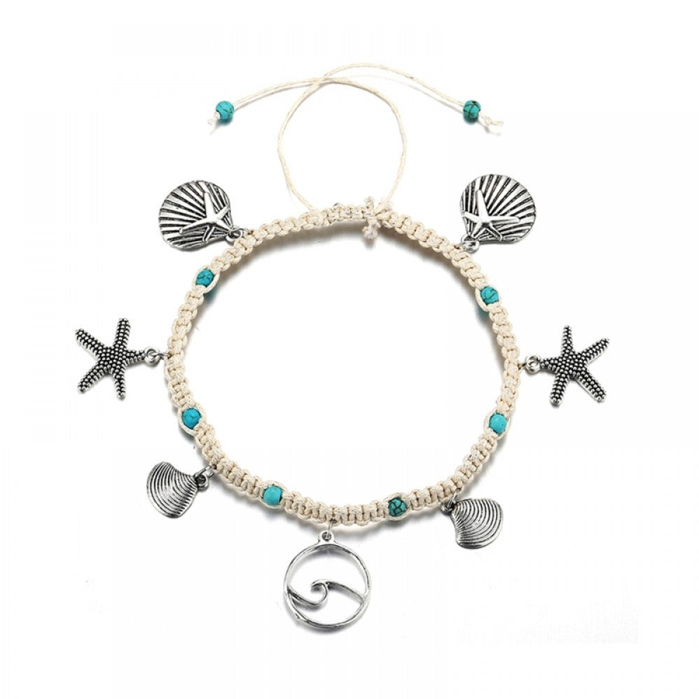 Braided Ankle Bracelets Shell and Starfish Foot Chain Jewelry for Women