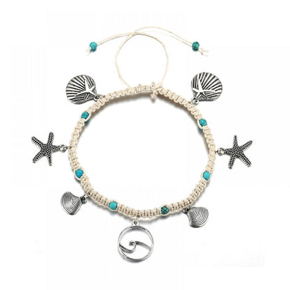 Braided Ankle Bracelets Shell and Starfish Foot Chain Jewelry for Women