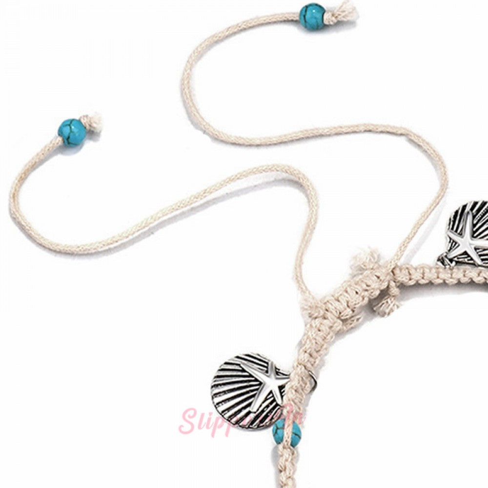 Braided Ankle Bracelets Shell and Starfish Foot Chain Jewelry for Women
