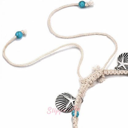 Braided Ankle Bracelets Shell and Starfish Foot Chain Jewelry for Women