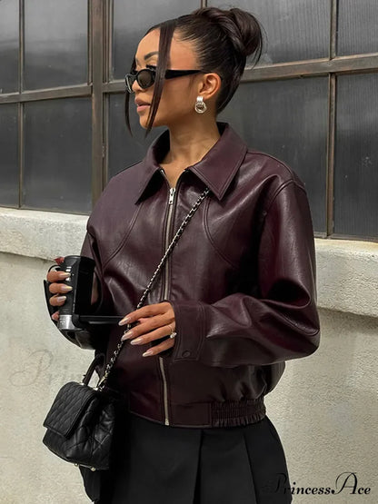 Korean Black Leather Winter Long Moto Biker Zipper Streetwear Loose Jacket