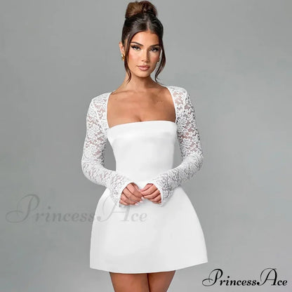 Lace Long Stylish Sleeve Mini Dress