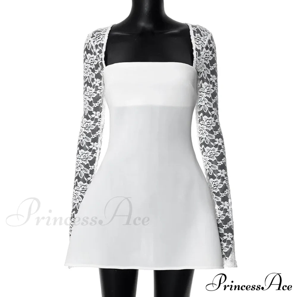 Lace Long Stylish Sleeve Mini Dress